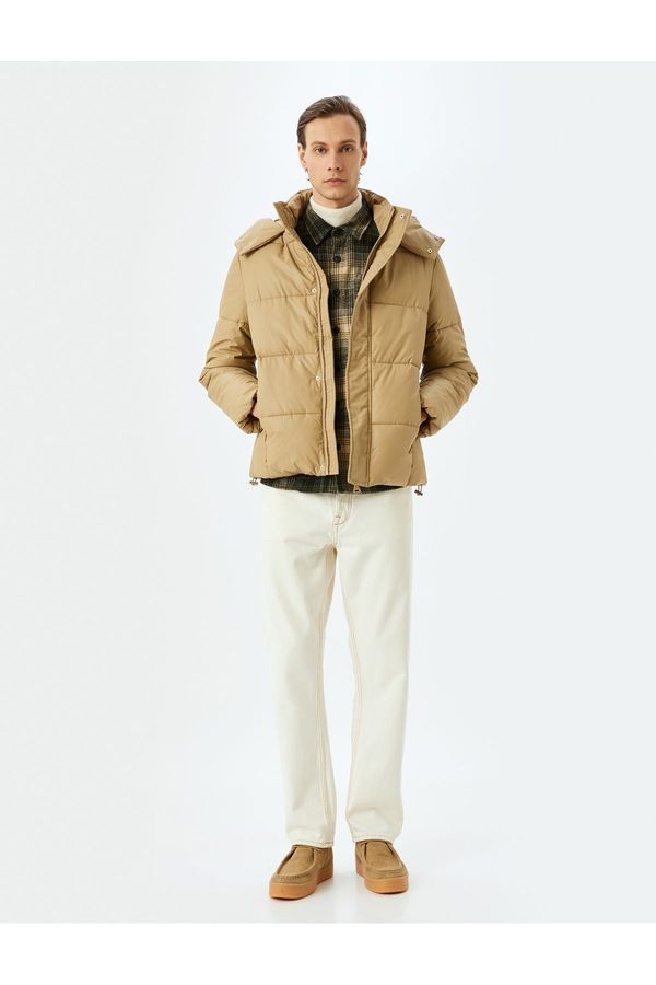 Koton Koton Slim Fit Hooded Faux Leather Puffer Jacket