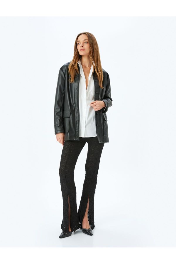 Koton Koton Slit Slim Fit Half Lined Semi Transparent Flare Leg Lace Trousers