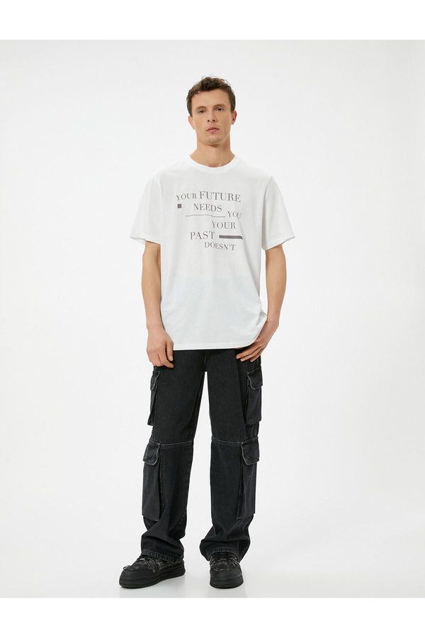 Koton Koton Slogan Printed T-Shirt Crew Neck Short Sleeve Cotton