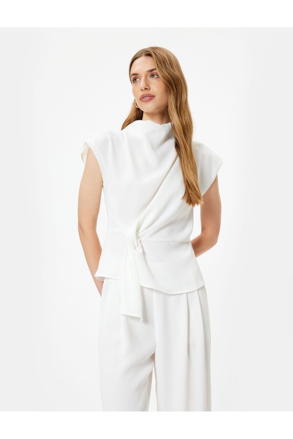 Koton Koton Stand Collar Asymmetrical Knot Detail Sleeveless Blouse