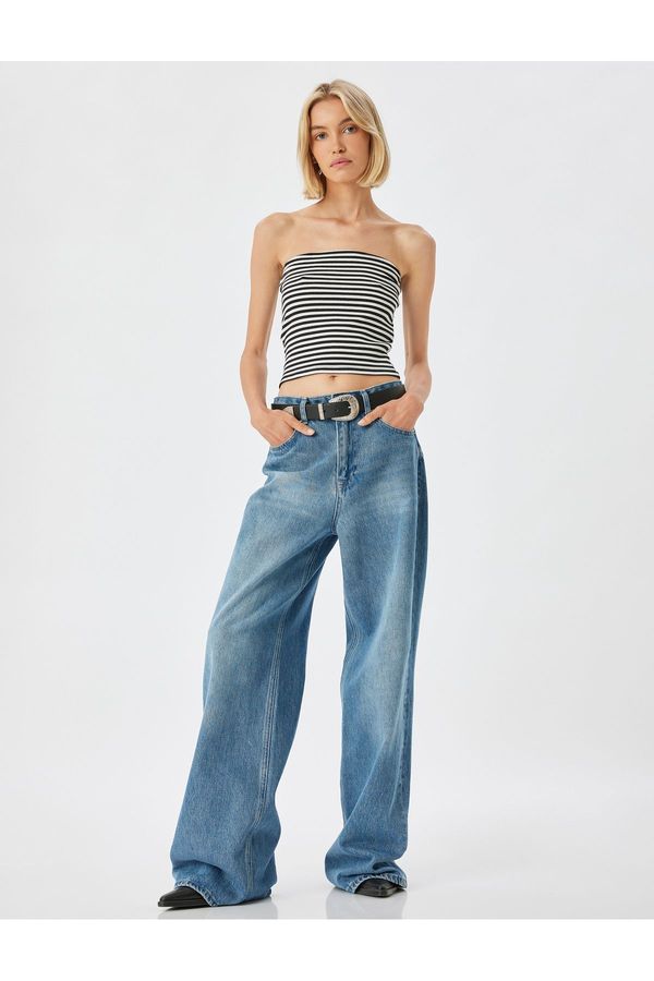Koton Koton Strapless Crop Top Ribbed Slim Fit