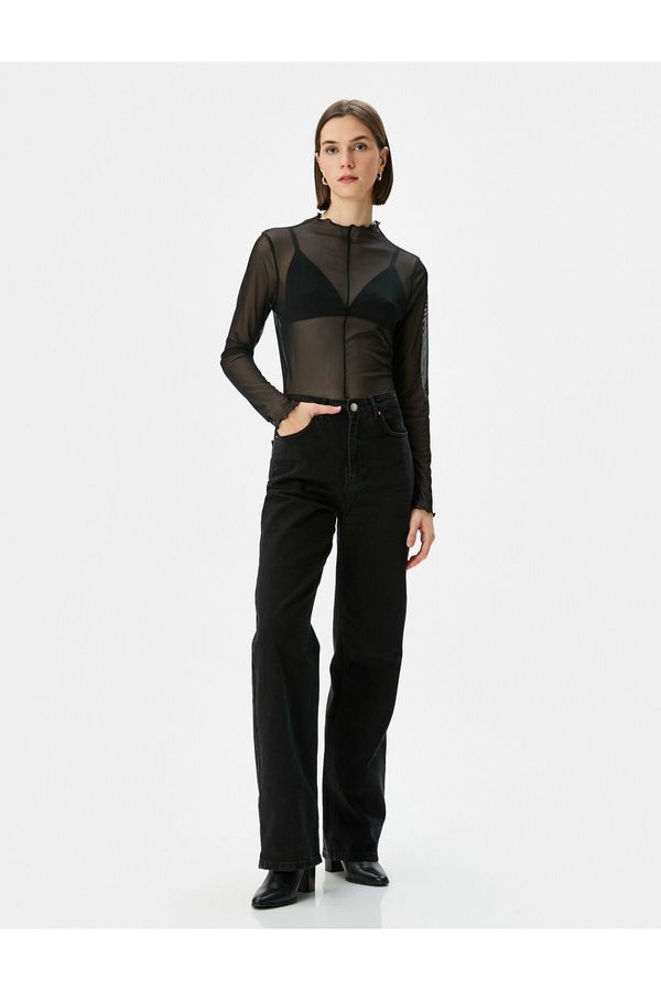 Koton Koton Transparent Tulle T-Shirt Long Sleeve High Collar