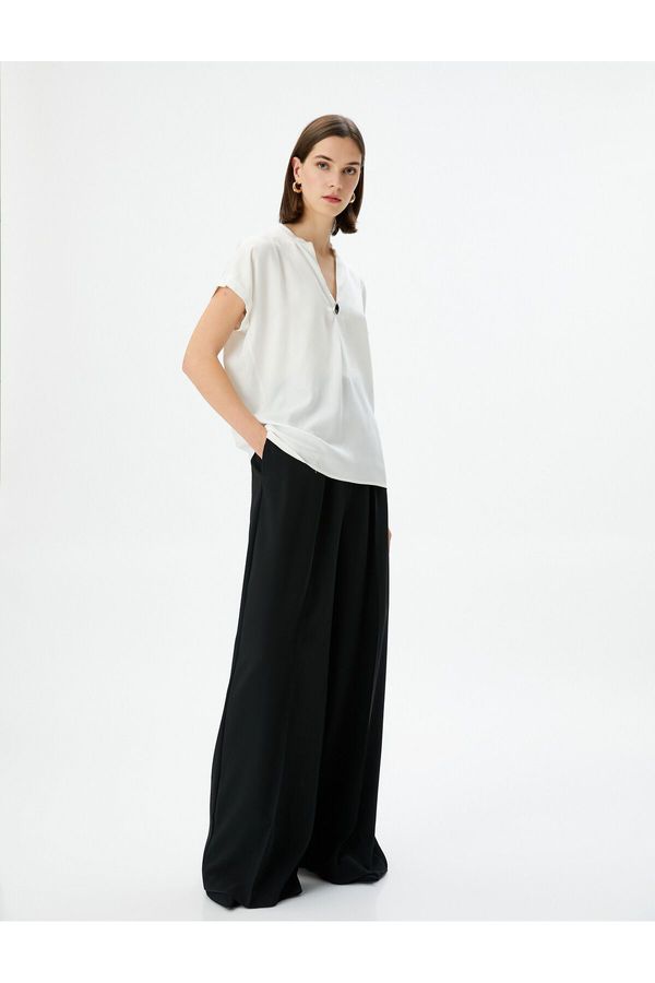 Koton Koton V-Neck Blouse Short Sleeve Accessory Detailed Viscose