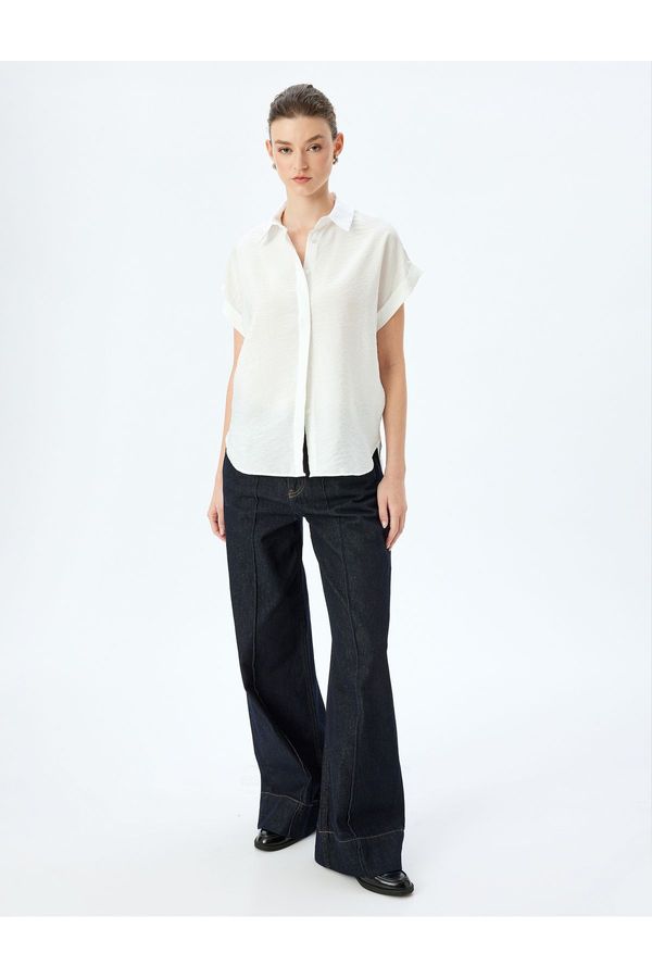 Koton Koton Viscose Fabric Classic Lapel Short Sleeve Shirt