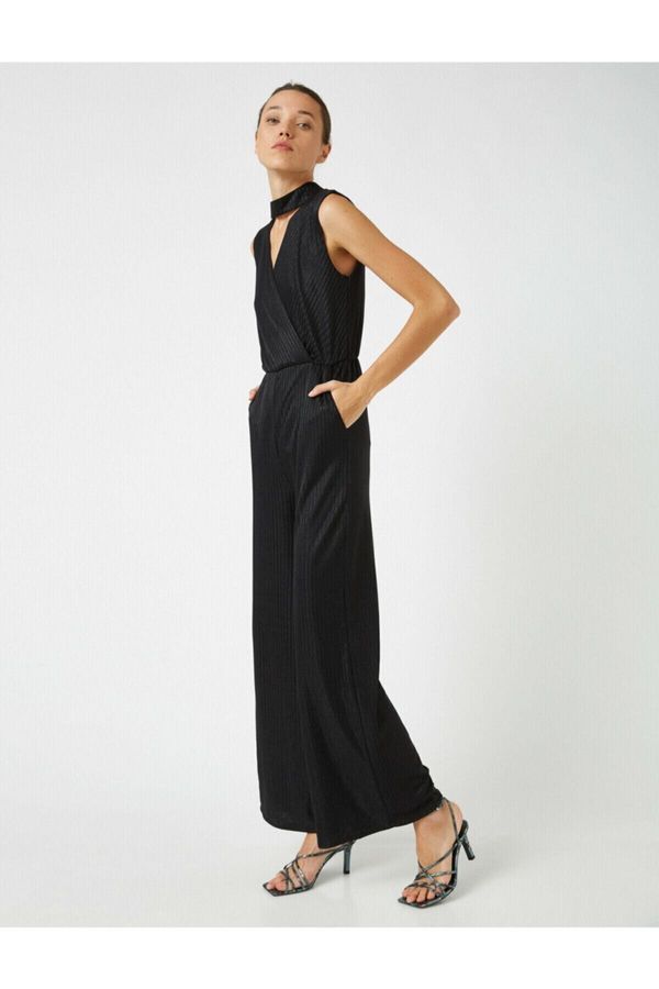 Koton Koton Women's Black Wide Leg Window Detail Jumpsuit