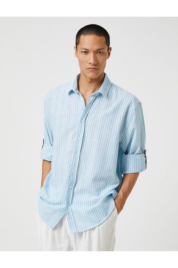 Koton Koton Woven Shirt Classic Collar Buttoned Turnable Sleeve Detail