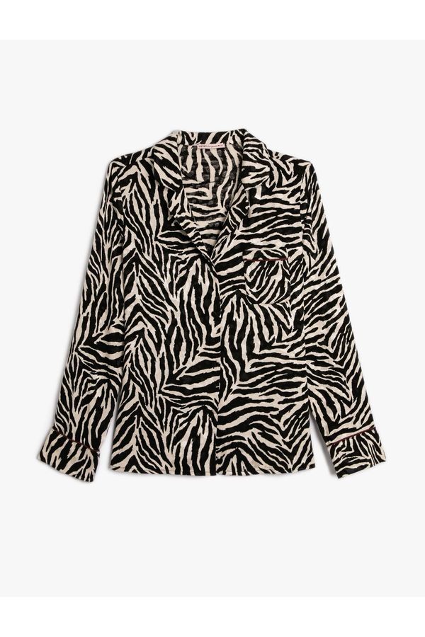 Koton Koton Zebra Patterned Pajamas Top Buttoned Long Sleeved Pocket
