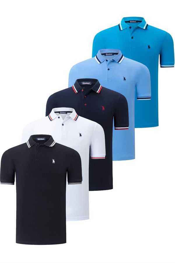 dewberry KVINTET SET T8594 DEWBERRY MENS MAJICA-CRNO-BIJELO-MORNARSKO-SVIJETLO PLAVO-TAMNO PLAVA