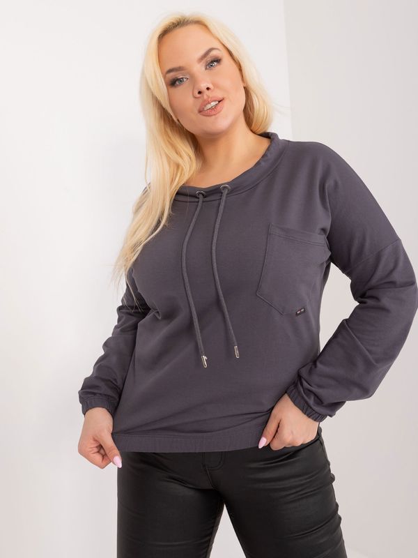 Fashionhunters Large size graphite blouse with pocket