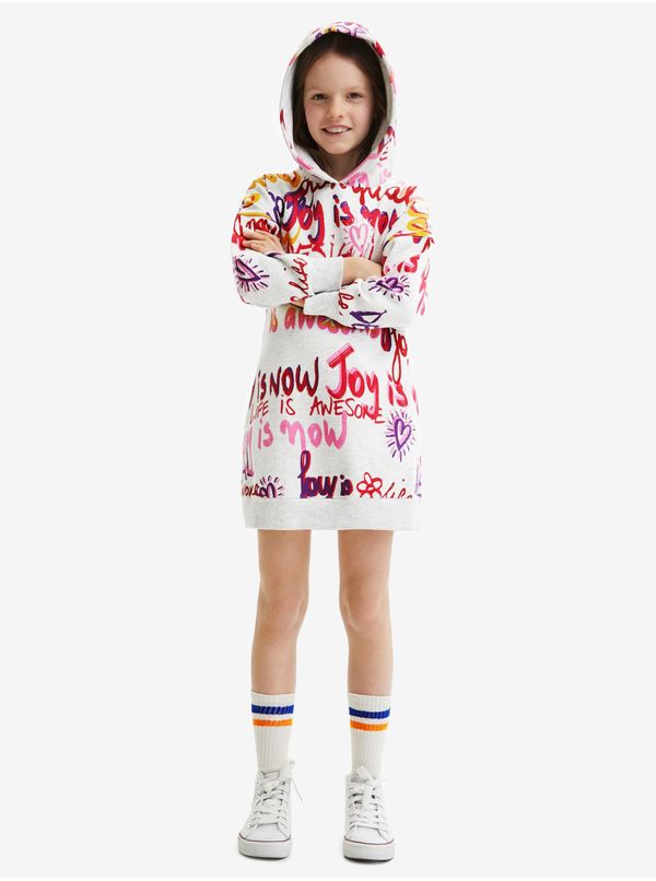 DESIGUAL Light Grey Girly Patterned Sweatshirt Dress Desigual Almeda - Girls