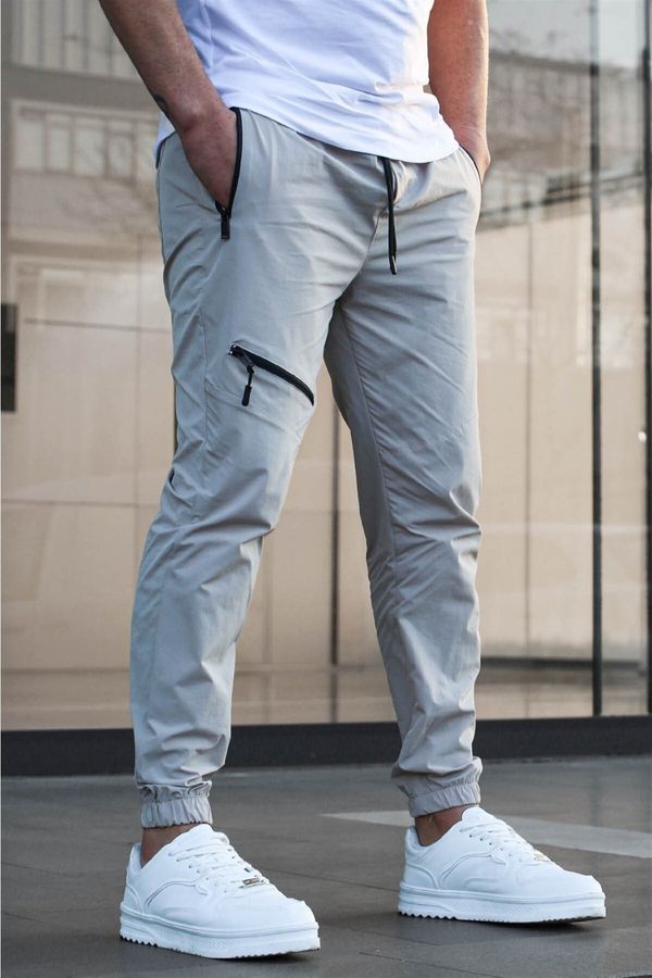 Madmext Madmext Beige Zipper Detailed Parachute Jogger Trousers