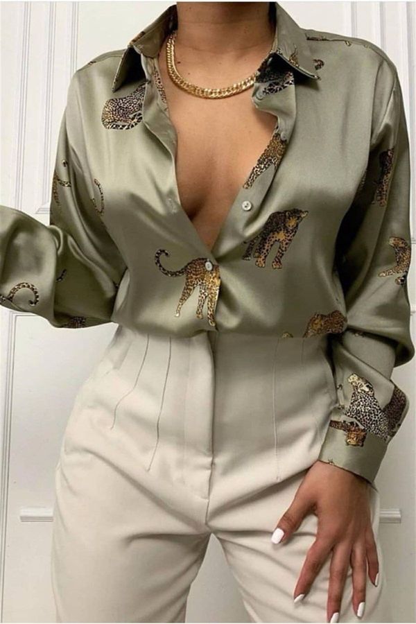 Madmext Madmext Mad Girls Leopard Mink Satin Shirt Mg187