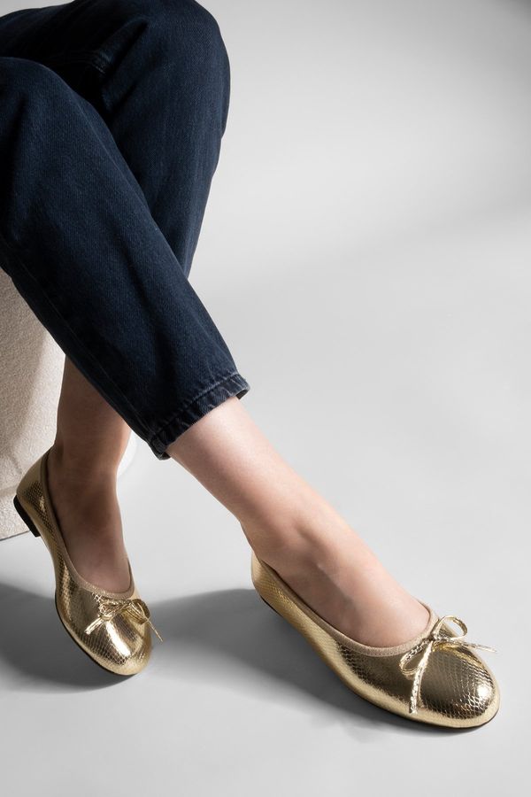 Marjin Marjin Women's Daily Flats Metallic Round Toe Ballerina Flats Adusa Golden Snake