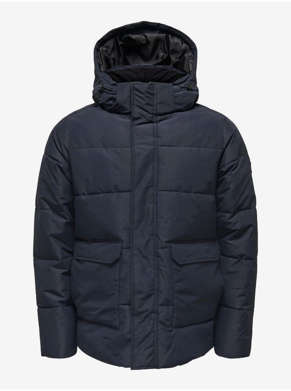 Only Men's Quilted Winter Jacket ONLY & SONS Carl Dark Blue - Men