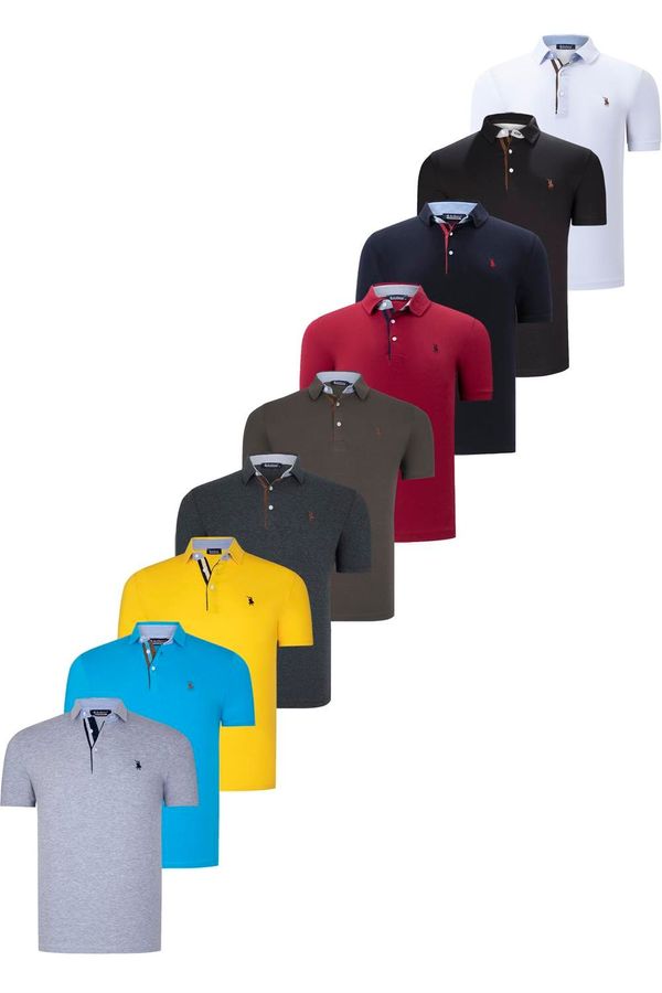 dewberry NINE-PACK T8582 DEWBERRY MENS MAJICA-CRNO-BIJELO-MORNARICA PLAVA-KAKI-BURGUNDAC-ANTRACIT-K. TIRKIZNO-ŽUTO-SIVA