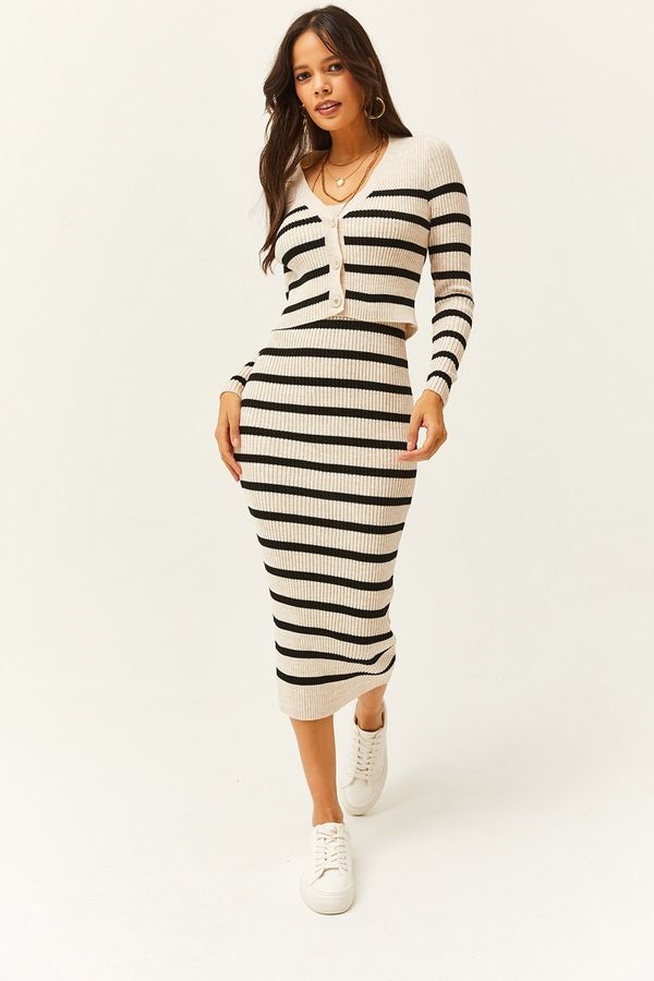 Olalook Olalook Women's Stone Top Cardigan Underwear Dress Striped Knitwear Suit