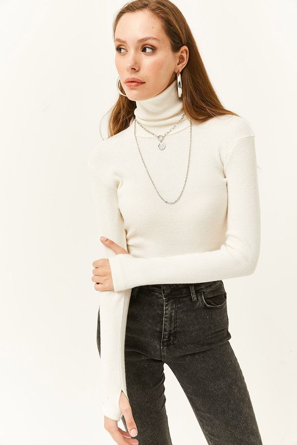 Olalook Olalook ženski Ecru dolčeviti prst detaljna bluza Lycra