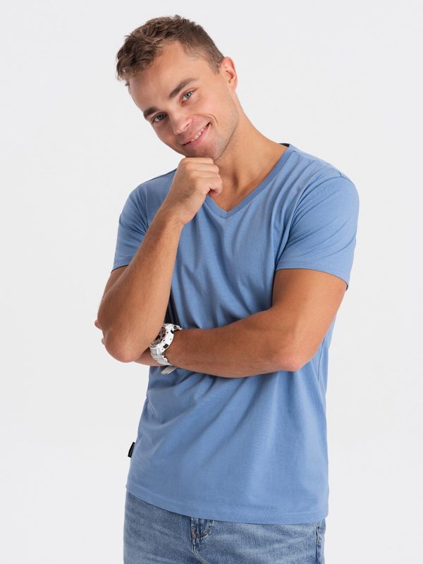 Ombre Ombre BASIC men's classic cotton T-shirt with a crew neckline - blue