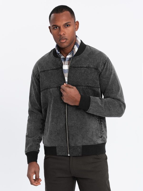 Ombre Ombre Men's denim jacket katana with cargo pockets and hood