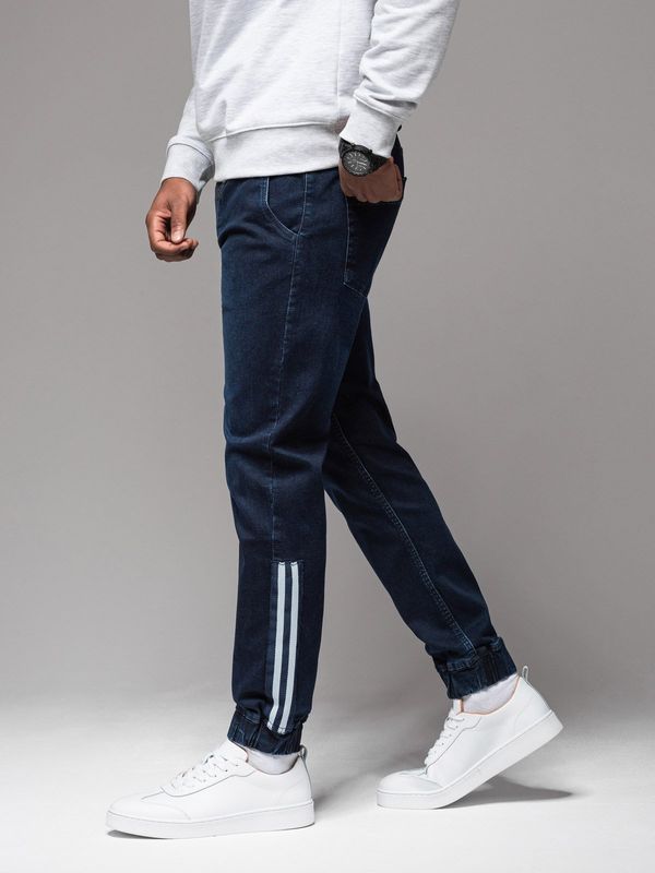 Ombre Ombre Men's denim joggers with asymmetrical stitching - blue
