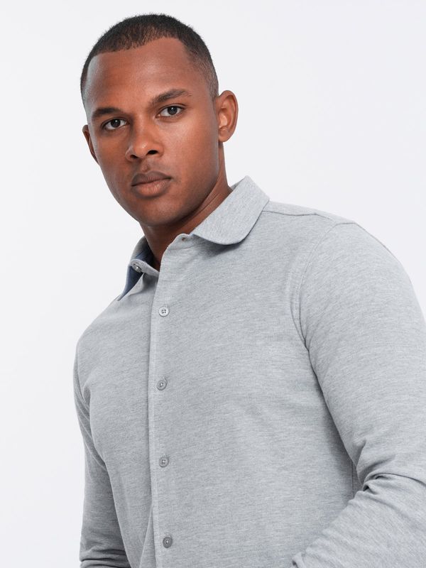 Ombre Ombre Men's long sleeve SLIM FIT knit shirt - grey