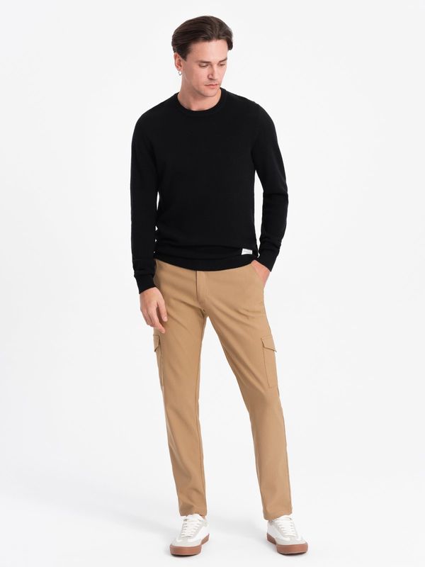 Ombre Ombre Men's REGULAR fabric pants with cargo pockets - light brown