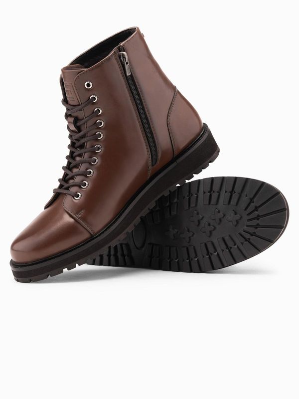 Ombre Ombre Men's shoes with high upper in glossy eco leather - dark brown