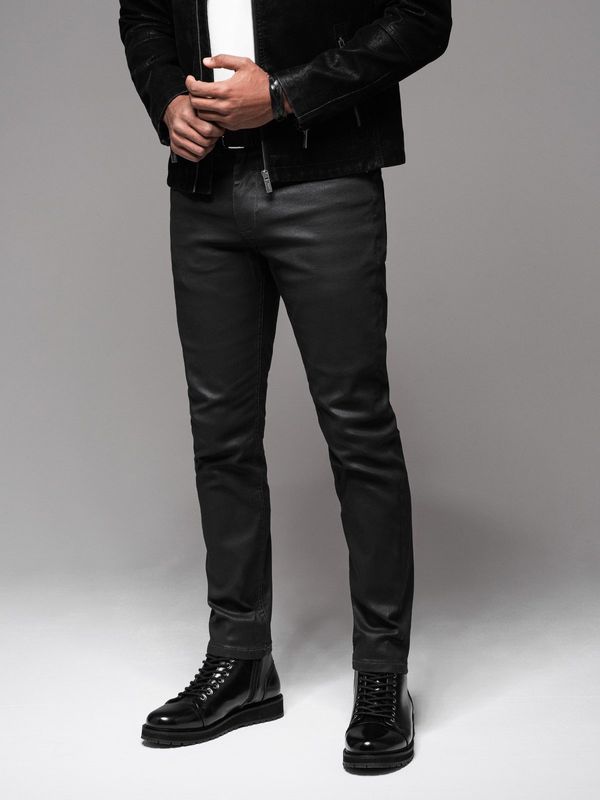 Ombre Ombre Men's waxed denim SLIM FIT pants - black