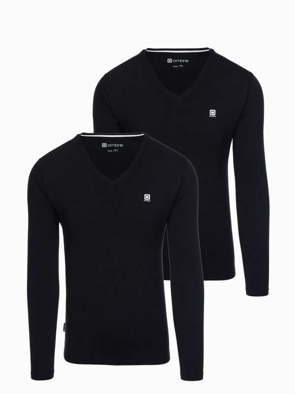 Ombre Ombre Set of 2x men's SLIM FIT longsleeve with V neckline and logo