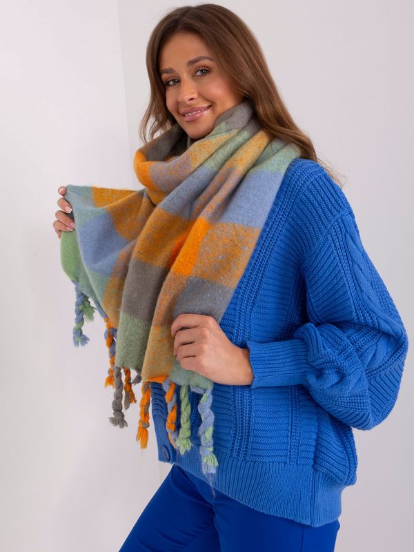 Fashionhunters Orange and green scarf with decorative fringe
