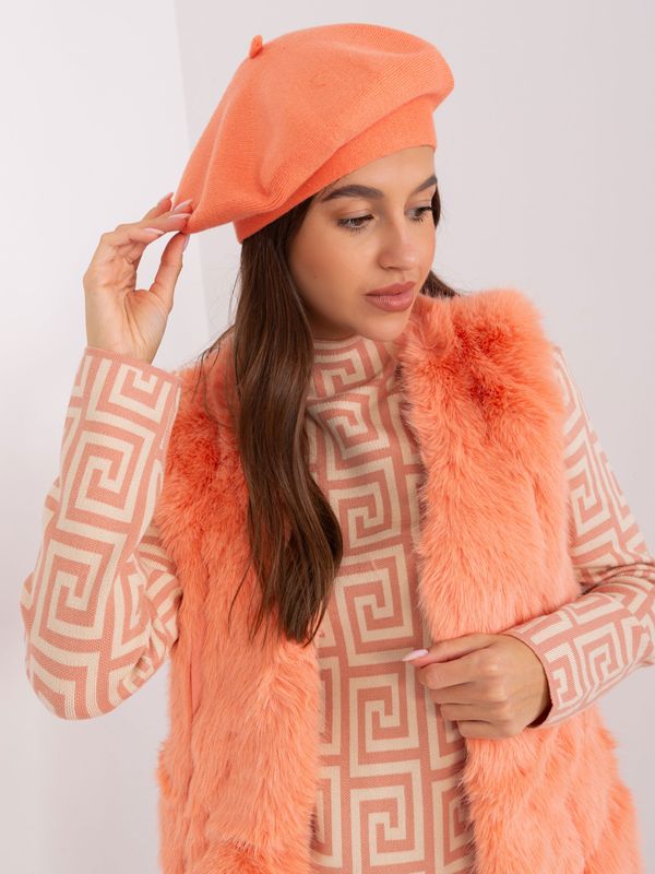 Fashionhunters Peach winter beret with cashmere