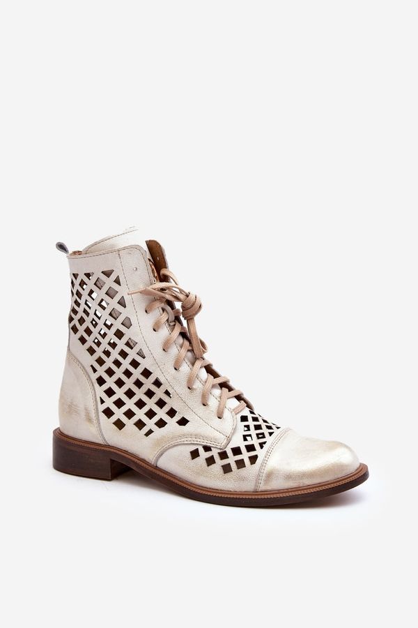 Zazoo Perforated Leather Boots Zazoo 2695 Gold Distressed