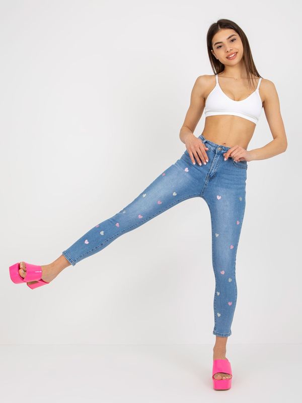 Fashionhunters Plave traper cijevi s printom