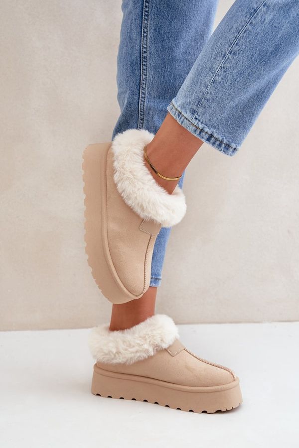 PS1 PS1 Snow Boots With Low Shaft With Fur On Platform Eco Suede Light Beige Neathoria