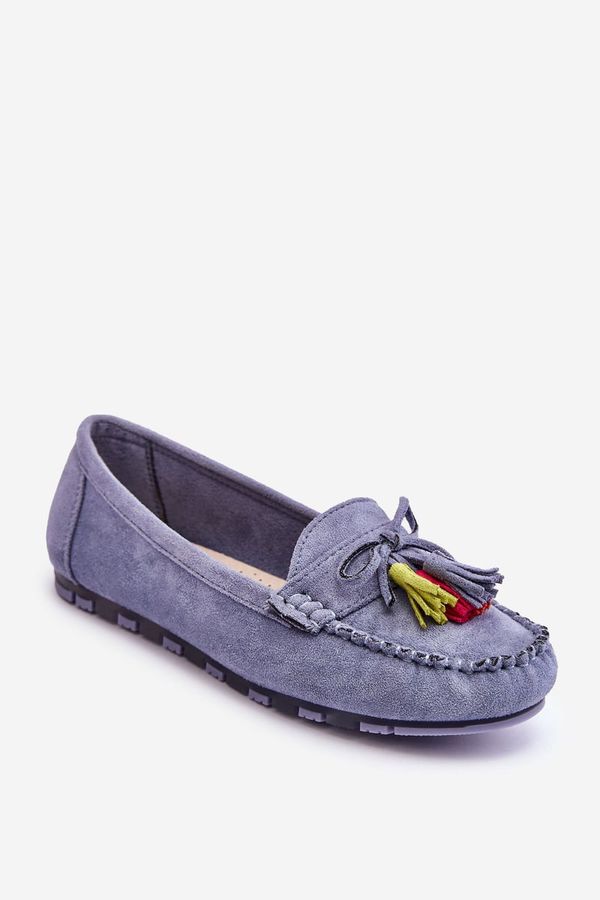 PS1 PS1 Suede Loafers With Bow And Fringes Blue Dorine