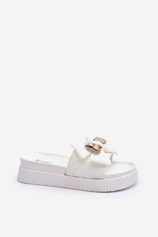 PS1 PS1 Women's Flip Flops with Bow and Teddy Bear White Katterina