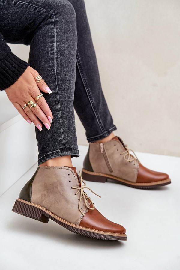 Nobo S. BARSKI Insulated leather ankle boots with flat heel brown Nianka