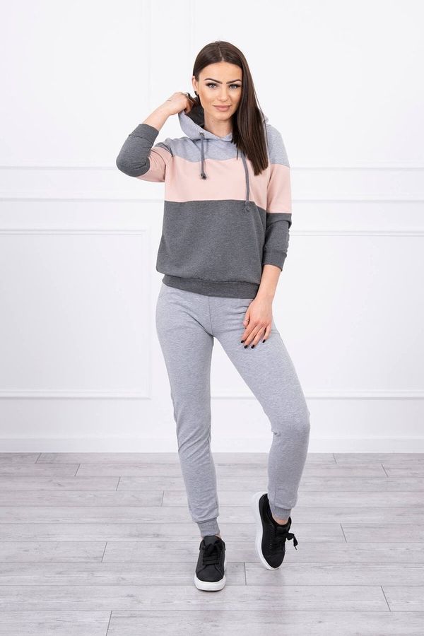 Kesi Set with coloured stripes grey + powder pink