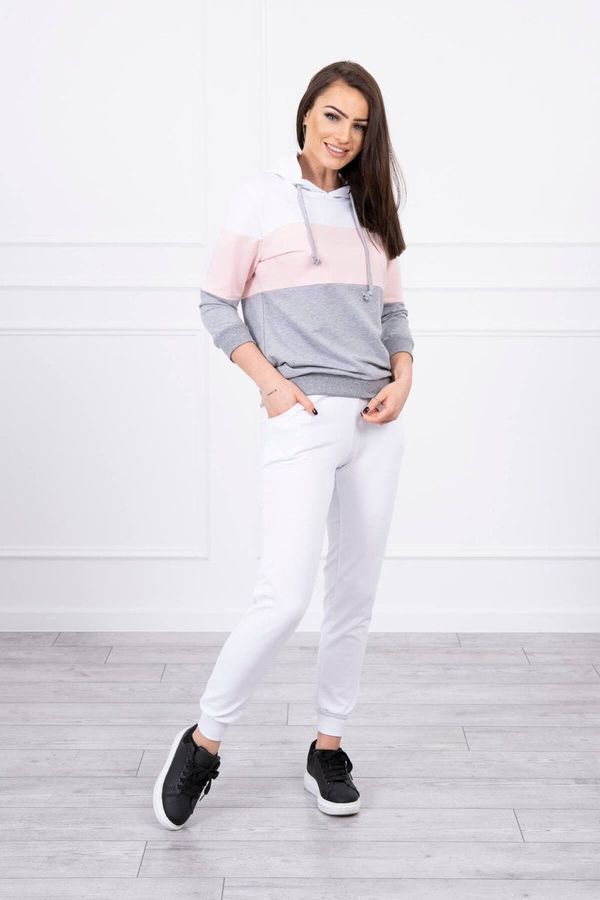 Kesi Set with coloured stripes white+powder pink