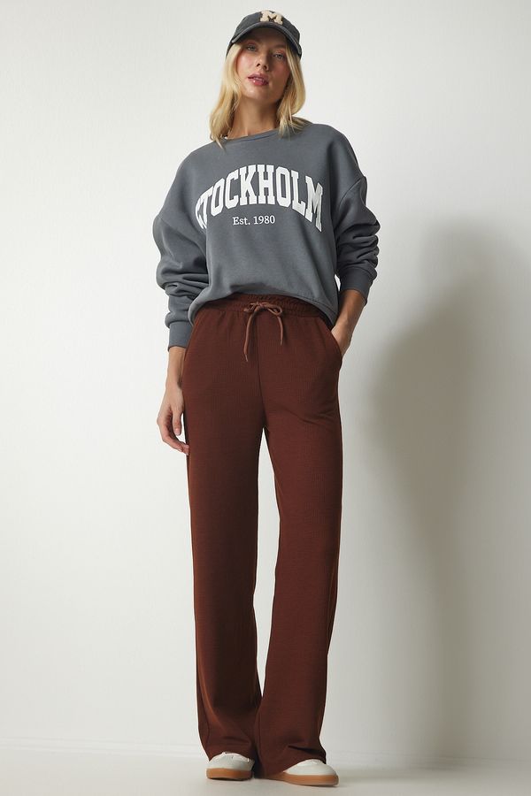 Happiness İstanbul Sreća İstanbul Ženska smeđa potkošulja s džepovima Sweatpants