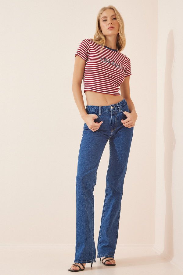 Happiness İstanbul Sreća İstanbul Ženski tamnoplavi visoki struk Slim Flare traperice