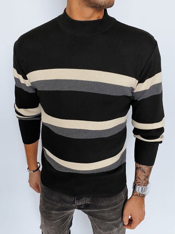 DStreet Sweter męski półgolf w paski czarny Dstreet