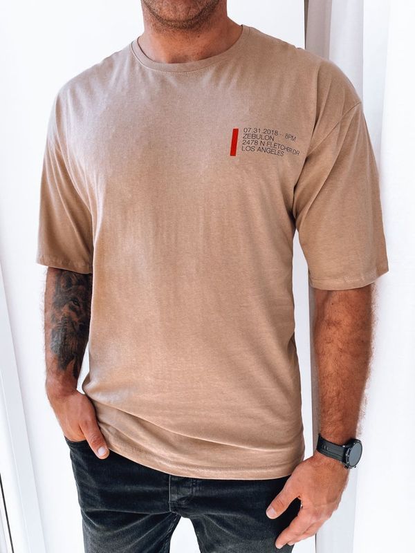DStreet T-shirt męski z nadrukiem cappuccino Dstreet