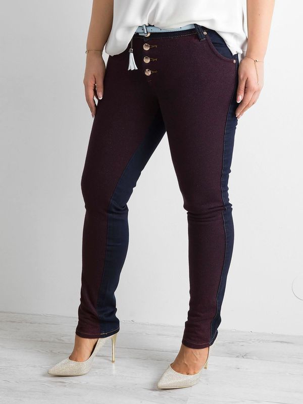 Fashionhunters Tamnoplave traperice s pletenim umetkom PLUS SIZE