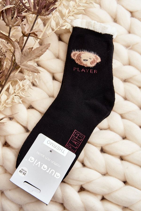 Kesi Thick cotton socks with teddy bear, black
