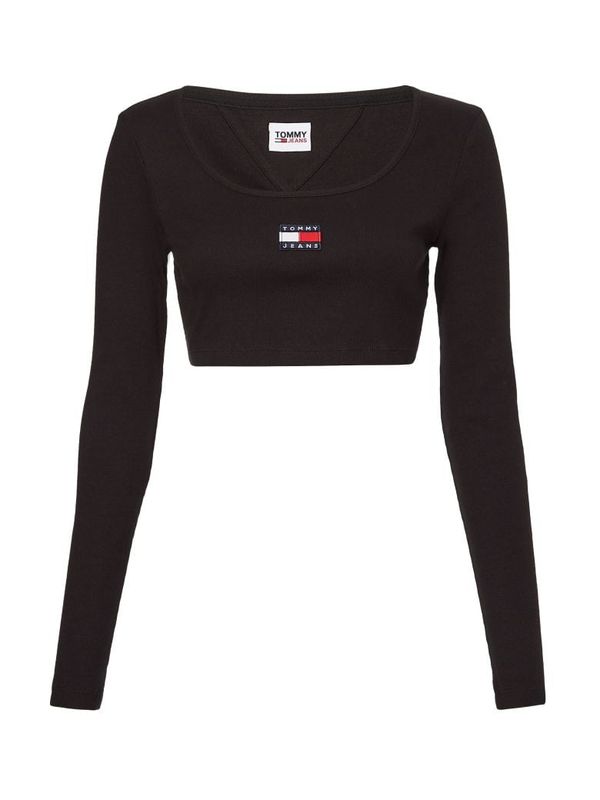 Tommy Hilfiger Tommy Jeans Top - TJW CROP RIB CENTER BADGE LS black