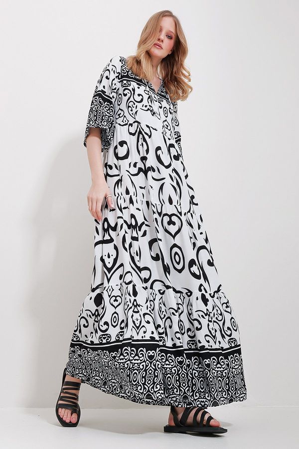 Trend Alaçatı Stili Trend Alaçatı Stili Women's Black Front Lace Patterned Woven Viscose Dress