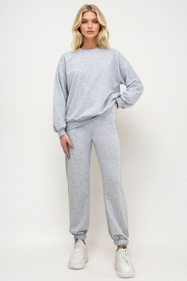 Trend Alaçatı Stili Trend Alaçatı Stili Women's Karmelange Crew Neck Two Yarn Basic Tracksuit Set with Elastic Waist and Leg