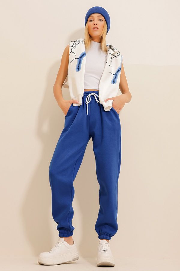 Trend Alaçatı Stili Trend Alaçatı Stili Women's Saks 3 Thread Inner Raised Jogging Sweatpants