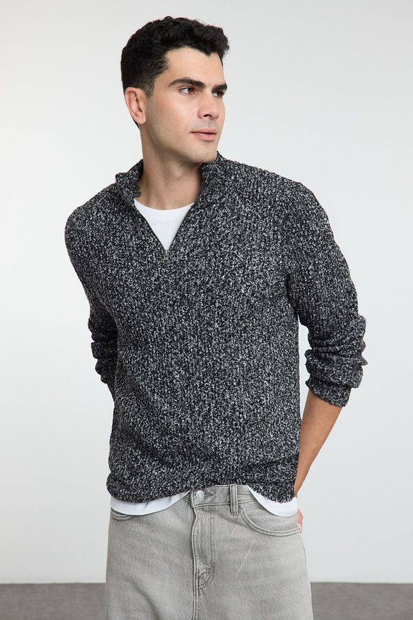 Trendyol Trendyol Anthracite Casual Unisex Half Turtleneck Flecked Knitwear Sweater